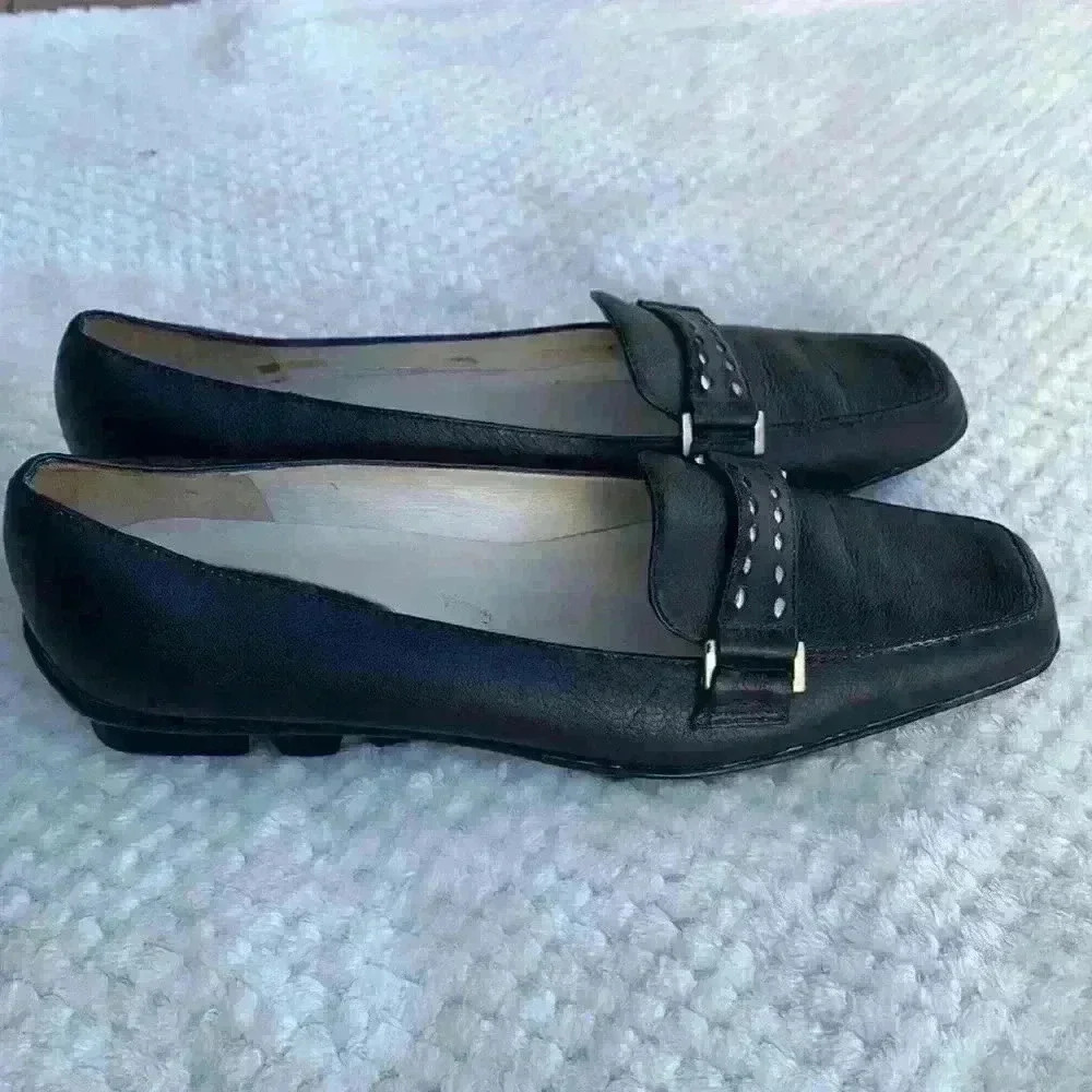 Amalfi black leather loafer sz 8 slip on classic minimalist comfortable dressy - Picture 2 of 14
